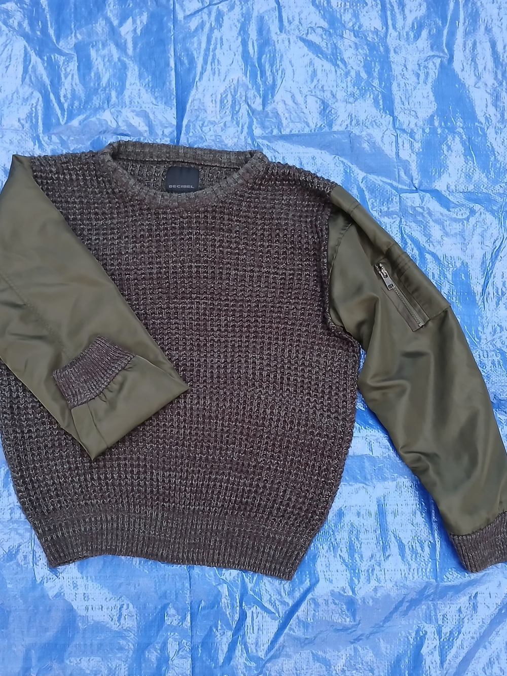 Men's Olive Green Knit Crewneck Sweater with Olive Sleeves